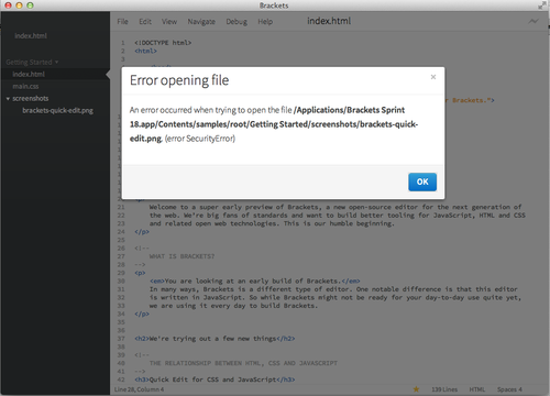 Adobe Brackets Error